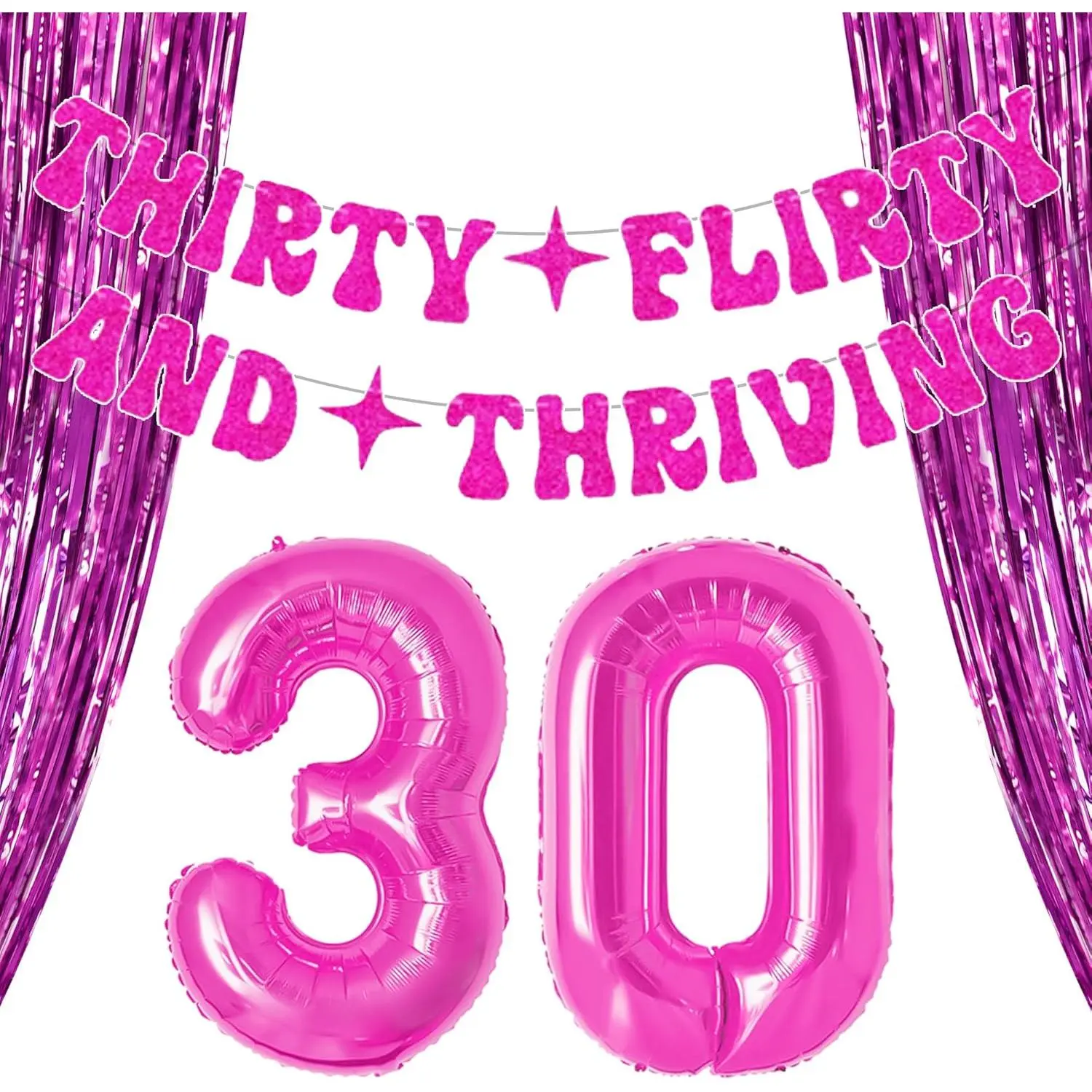 Hot Pink 30 Flirty and Thriving 30th Birthday Balloon - Balloon Garland Kit with Banner, Celebration Decor for Flirty Theme Birthday Party Festive Supplies, Decoration