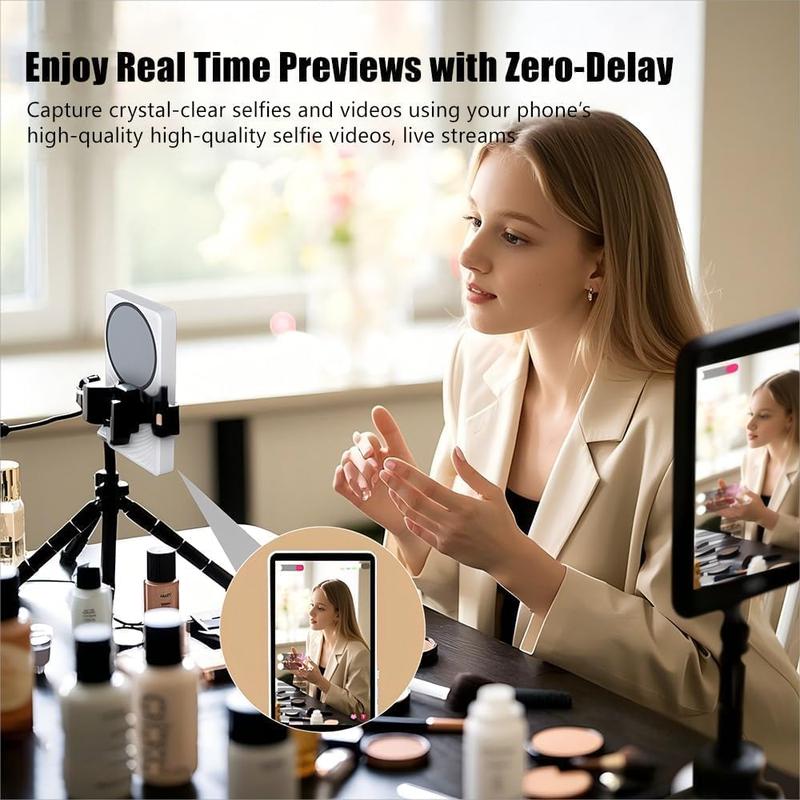 Vlog Selfie Monitor Screen 4K 30fps Bluetooth Remote Back Camera Monitor Compatible with iPhone Android Smartphone Accessories Cellphone White Black