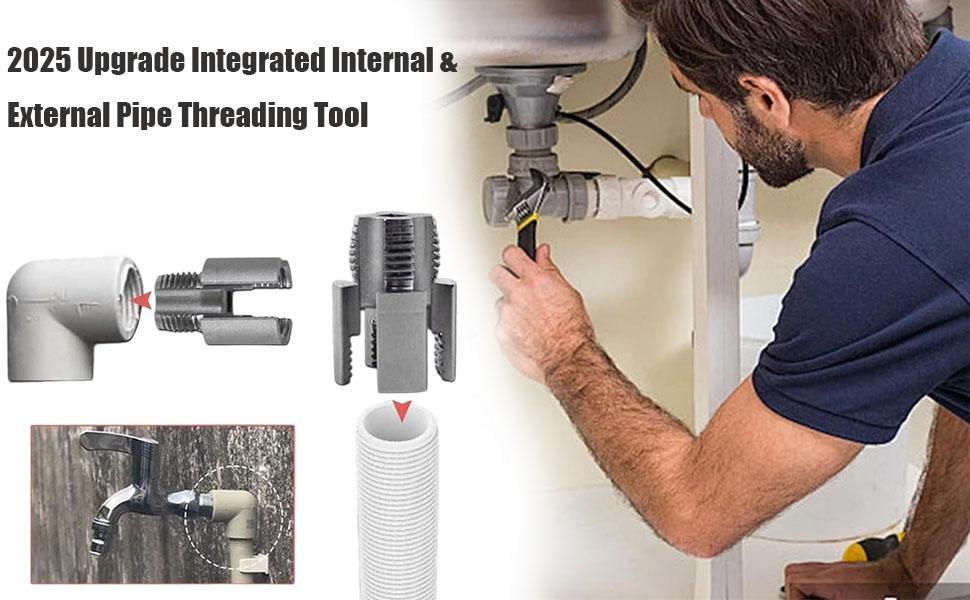 1/2'' 3/4'' PVC Pipe Thread Cutting Tool Integrated Internal & External Pipe Threading Tool - Electric Drill Compatible, High Speed Steel, Quick Installation - Ideal for Home Repairs, Construction & DIY Projects