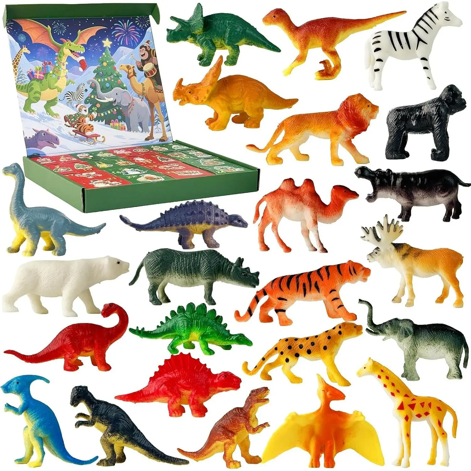 Dinosaur Advent Calendar 2026 - 24 Days Christmas Countdown Calendar with Realistic Dinosaur & Wild Animal Figurines, Holiday Gifts for Boys