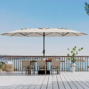 15FT Large Patio Umbrella with Base Included – Outdoor Market Umbrella with Crank Handle, UV Protection, Ideal for Backyard, Deck, Poolside