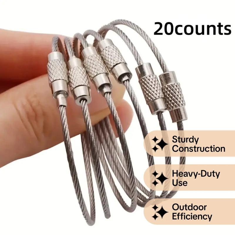 20counts Stainless Steel Keychain Ring, Heavy-Duty Metal Keychain Cable, Large Key Ring Holder for Outdoor Camping, Multi-Purpose Keychain Accessories，Christmas gift