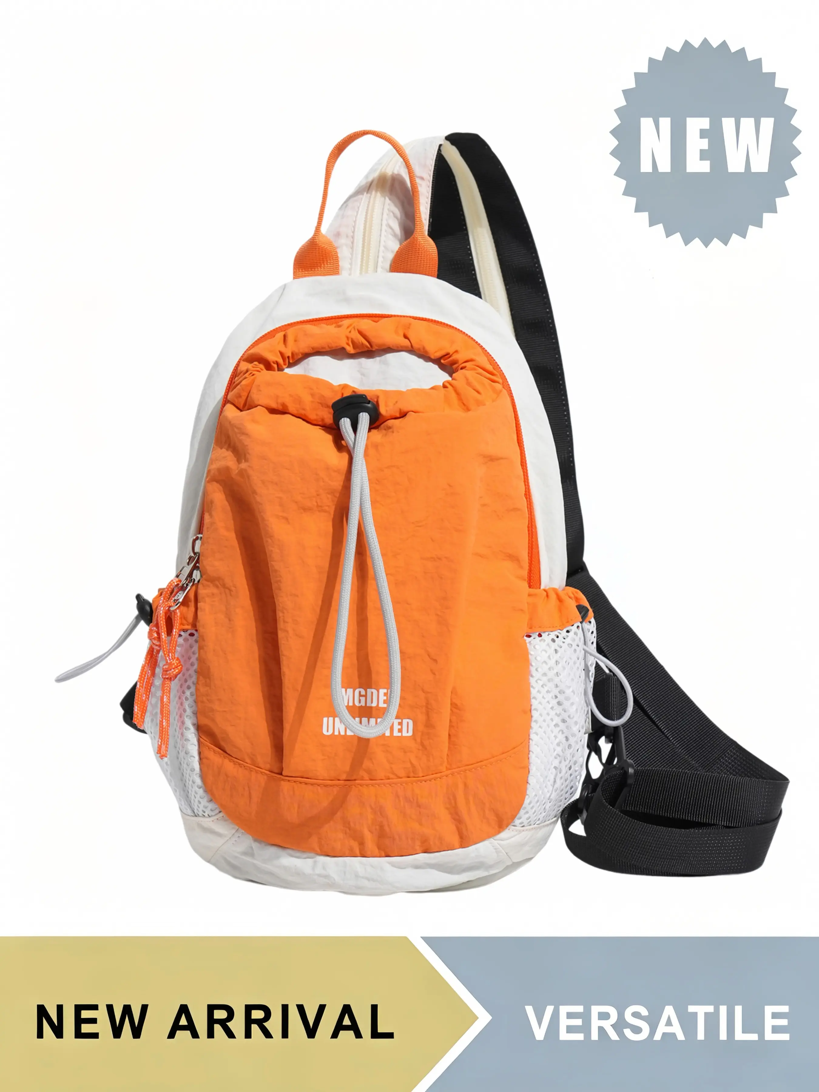 Color Block Drawstring Mini Backpack for Men Women Teens, Lightweight Water Resistant Nylon Casual Daypack with Mesh Water Bottle Side Pocket & Adjustable Straps, Multiple Colors Available, Great for Daily School Travel Hiking Picnic Outdoor Activities
