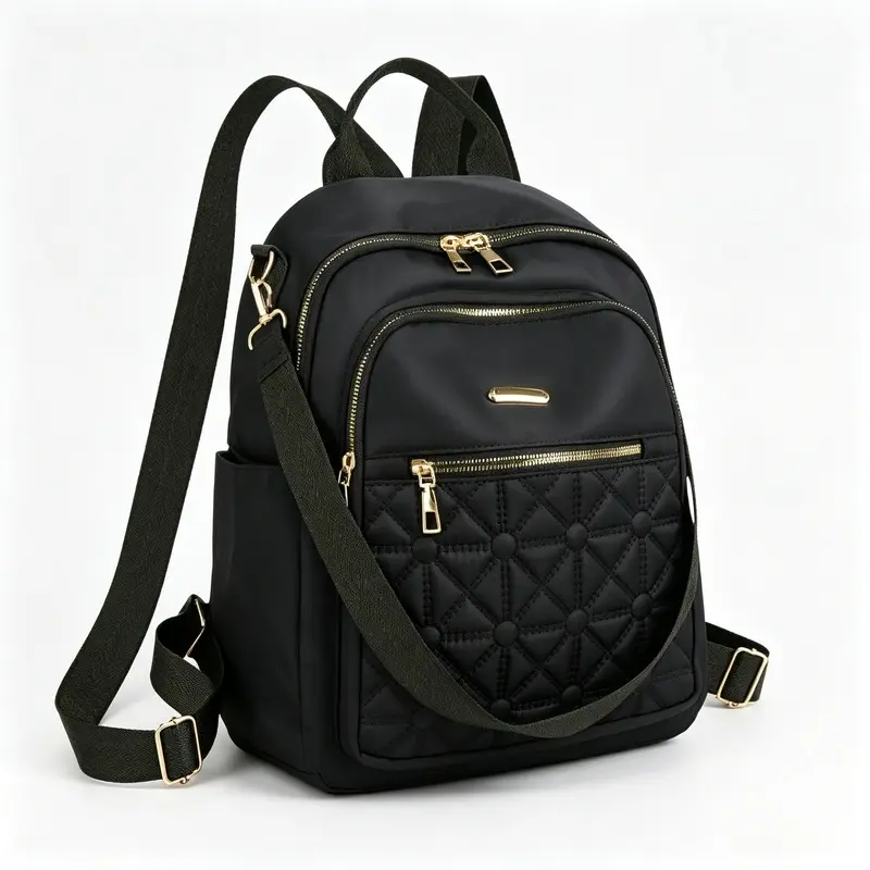 Women's Quilted Nylon 2-in-1 Convertible Backpack - Lightweight Wear-Resistant Korean Minimalist Bag for Urban Commute, Daily Use, Backpacks for School