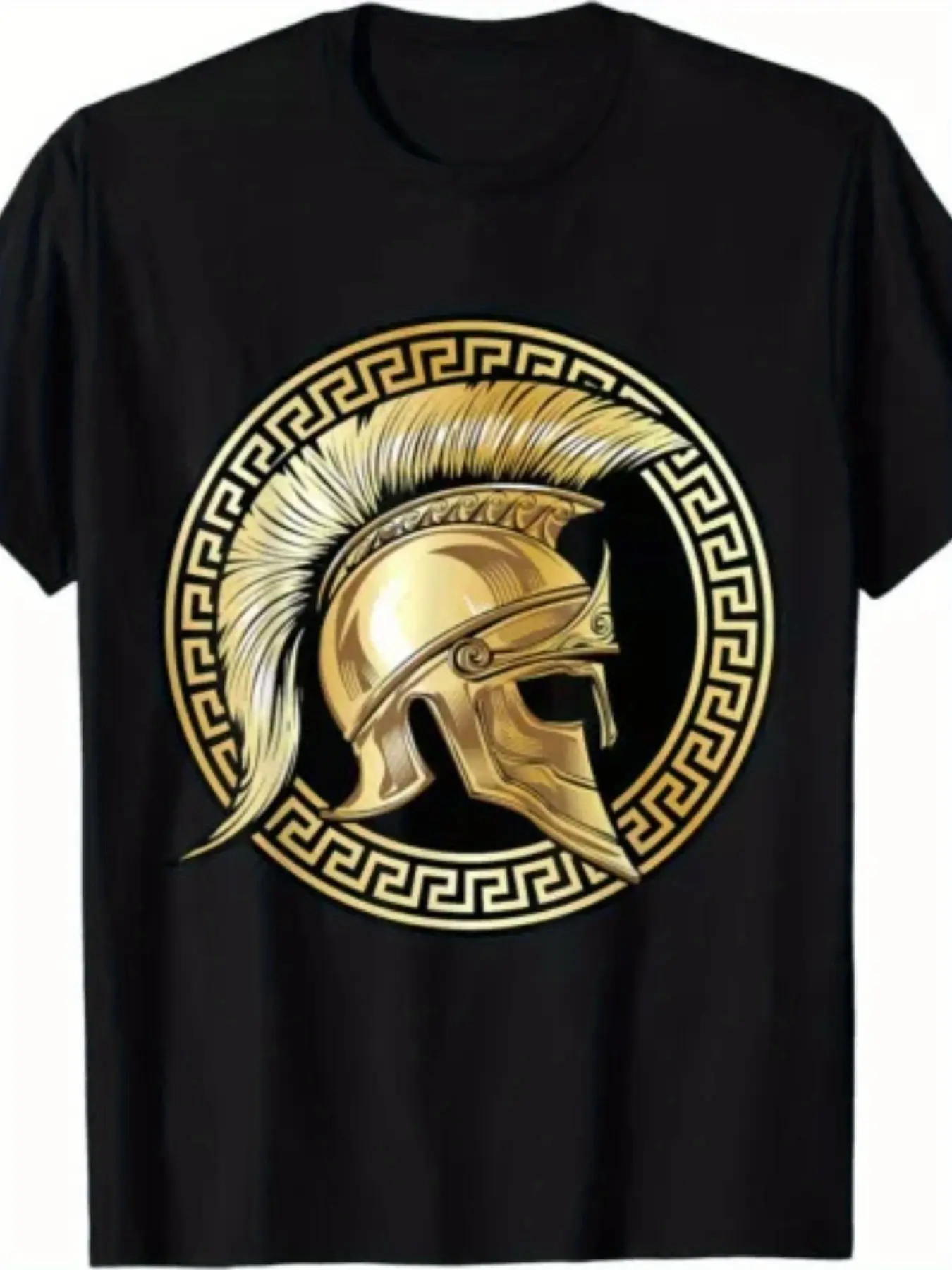 Men's Graphic Top with Spartan Gladiator Helmet, Soft Shortsleeve Round Neck Garment, Foldable for Gym & Themed Events, Regular Fit, Elastic Fabric, Machine Wash, 100% Cotton, Year-Round Wear, Gladiator Print, Casual, Menswear, Simple, Short Sleeves
