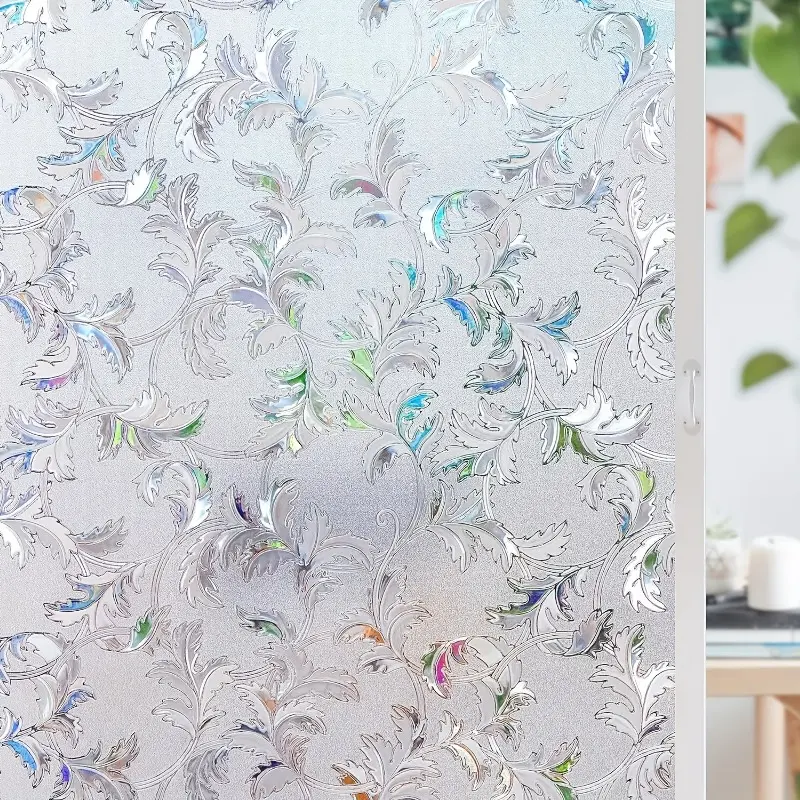 Decorative Window Film Privacy Sticker, Colored Peacock Tail Pattern, Frosted Vinyl Static Cling, Removable Glass Cover, Self-Adhesive Privacy Window Decal for Home & Office, Window Decals for Glass Windows