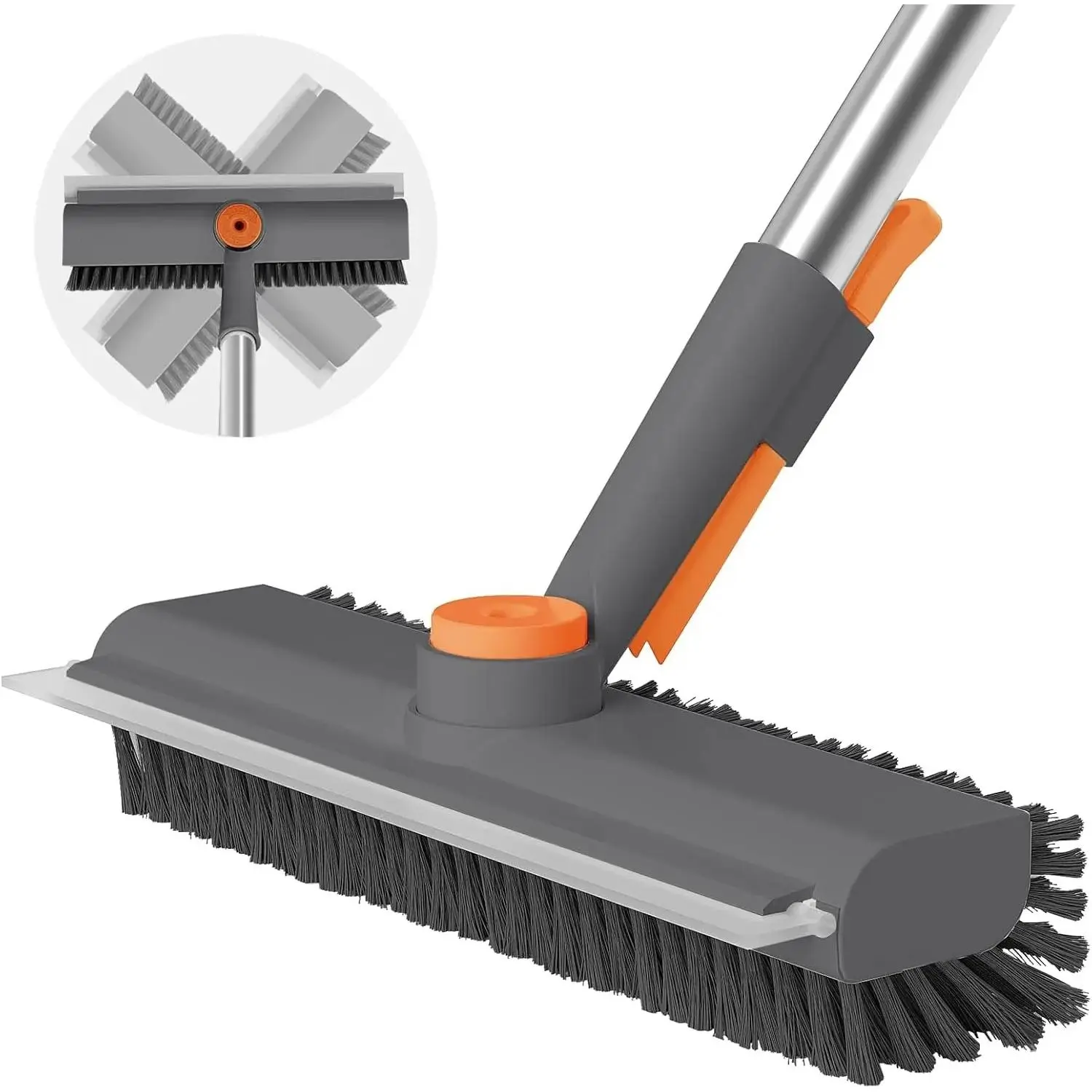 3-in-1 Floor Scrubbing Tool with Long Handle - Floor Brush, Double-Sided, Heavy-Duty Stiff Bristles & Squeegee for Bathroom, Patio, Home Cleaning Essentials