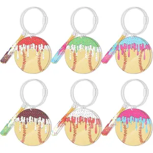 12 Sets Ice Cream Baseball Keychain with Mini Bat Acrylic Baseball Ice Cream Keychain Blank DIY Kit Bulk for Baseball Birthday Party Supplies Summer Activities Supplies Baseball Lovers Gifts