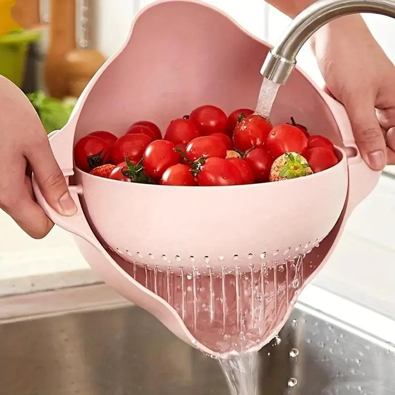 Two-Tier Rotating Basket for Washing Fruits And Vegetables - Sturdy Plastic, Safe for Food Use, Features Drainage Holes, Compact Kitchen Sink Organizer for Fruits, Vegetables, And Dishware, Ideal Fruit Basket for The Kitchen