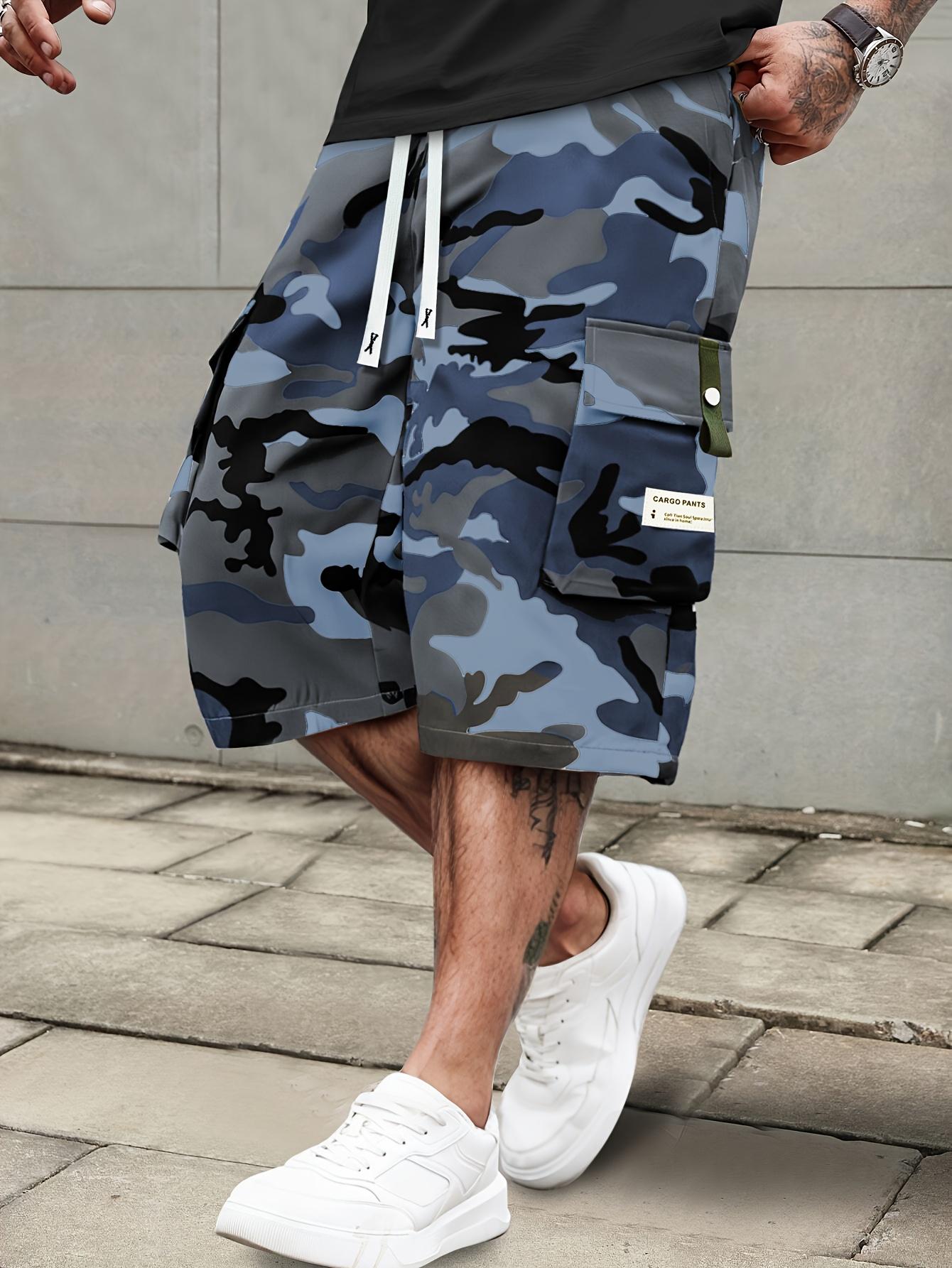 Men's Summer Camouflage Cargo Shorts - Elastic Drawstring Waist & Multiple Pockets, Durable Non-Stretch Regular Fit for Casual/Outdoor Wear