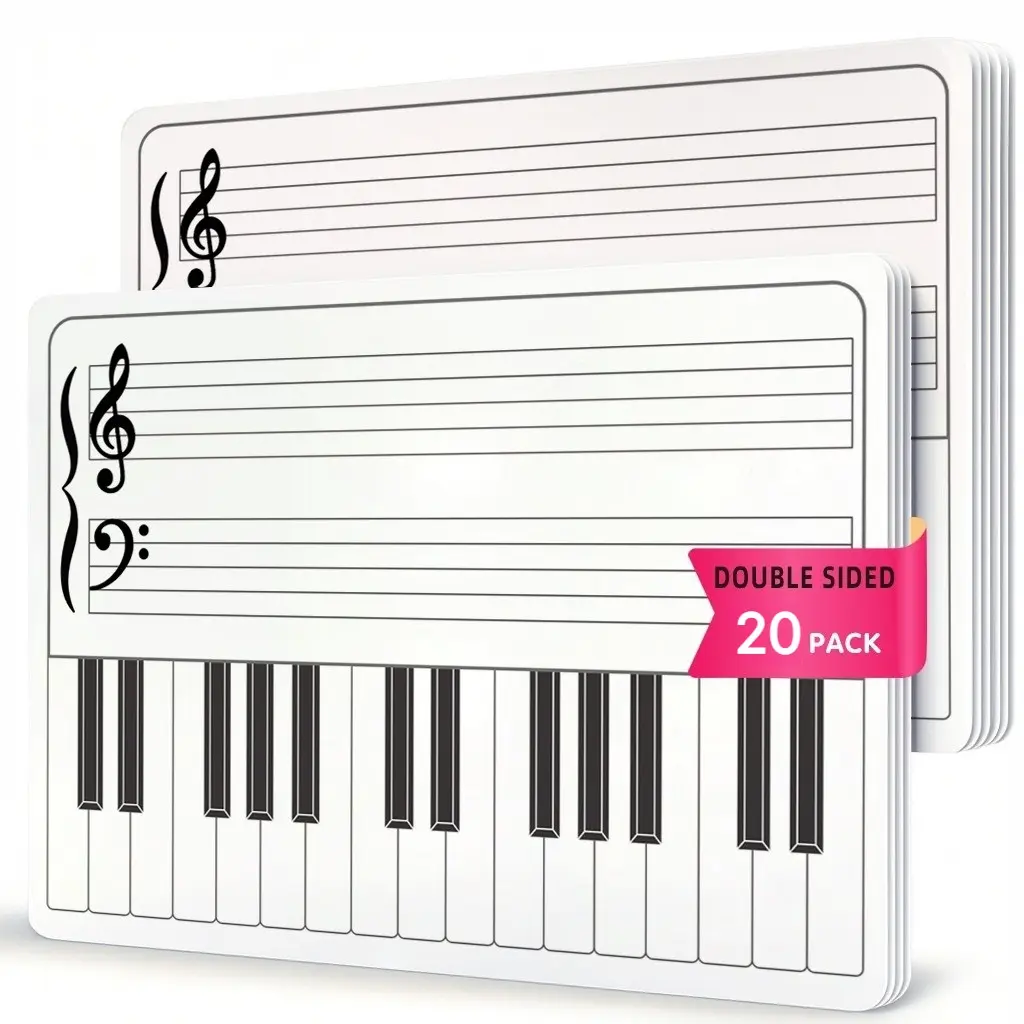 20 Sheets Classroom Set 28.5x21cm PVC Soft Staff Paper Board, Dual-Sided Erasable, Smooth Surface, Flexible Reusable, Music Class Use