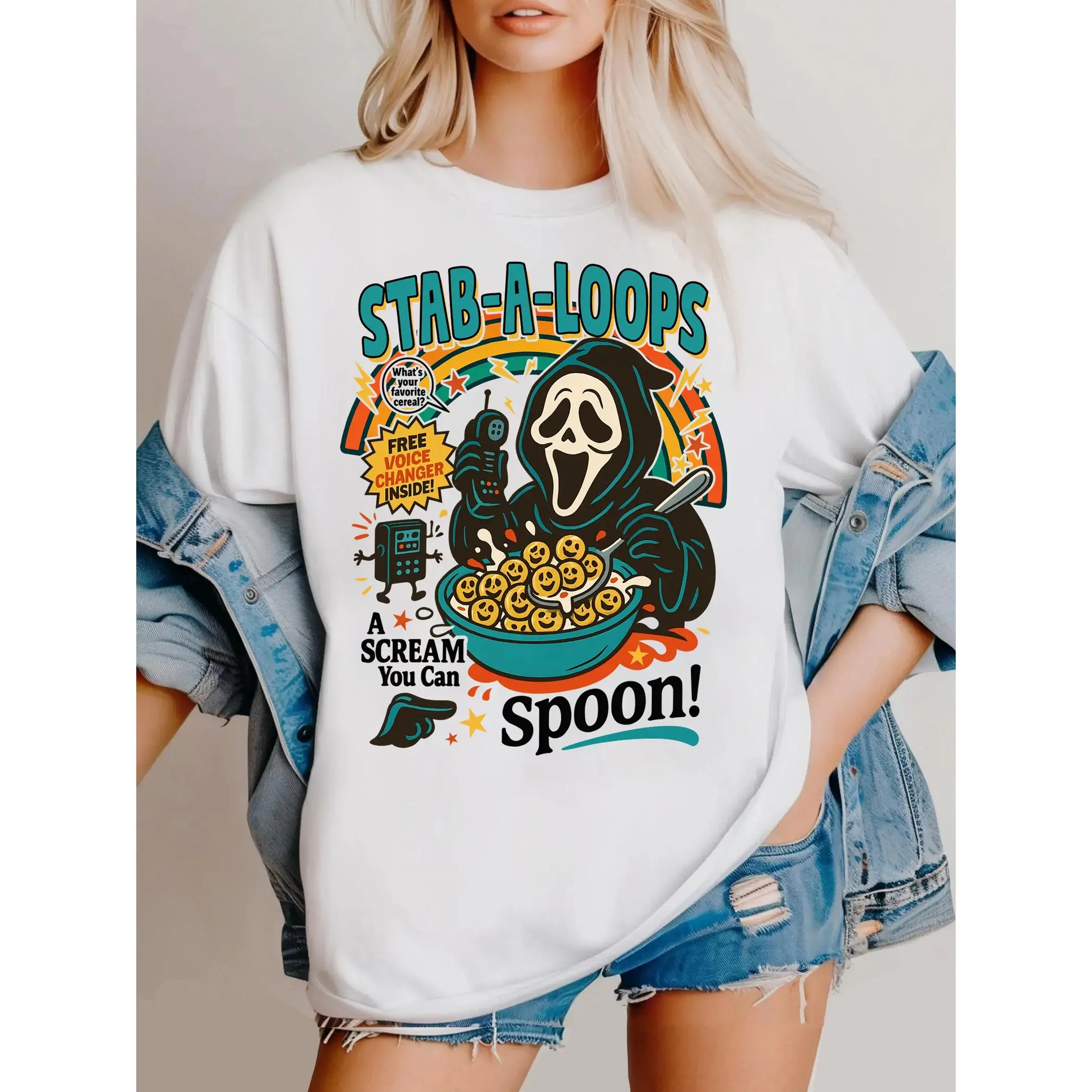 Funny Halloween Graphic T-Shirt, Horror Character Tee, Retro Cotton Horror Shirt, Horror Cereal Shirt, Halloween Movie