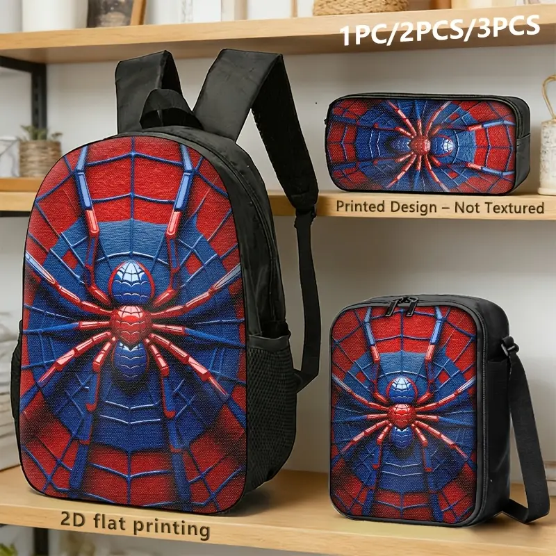 Red and Blue Spider Web Backpack Set for Boys, Kids School Bag with Matching Shoulder Bag and Pencil Case, Bold Hero-Inspired 1/3 Piece Options