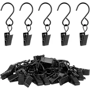 S Hooks with Clips, 45 Pack 304 Stainless Steel Hanging Curtain Clips with Hooks, Clips for Hanging Tapestries Party String Lights Christmas Decoration, Gutter Tent Camper, 2.4 Inch Blackfidget toys