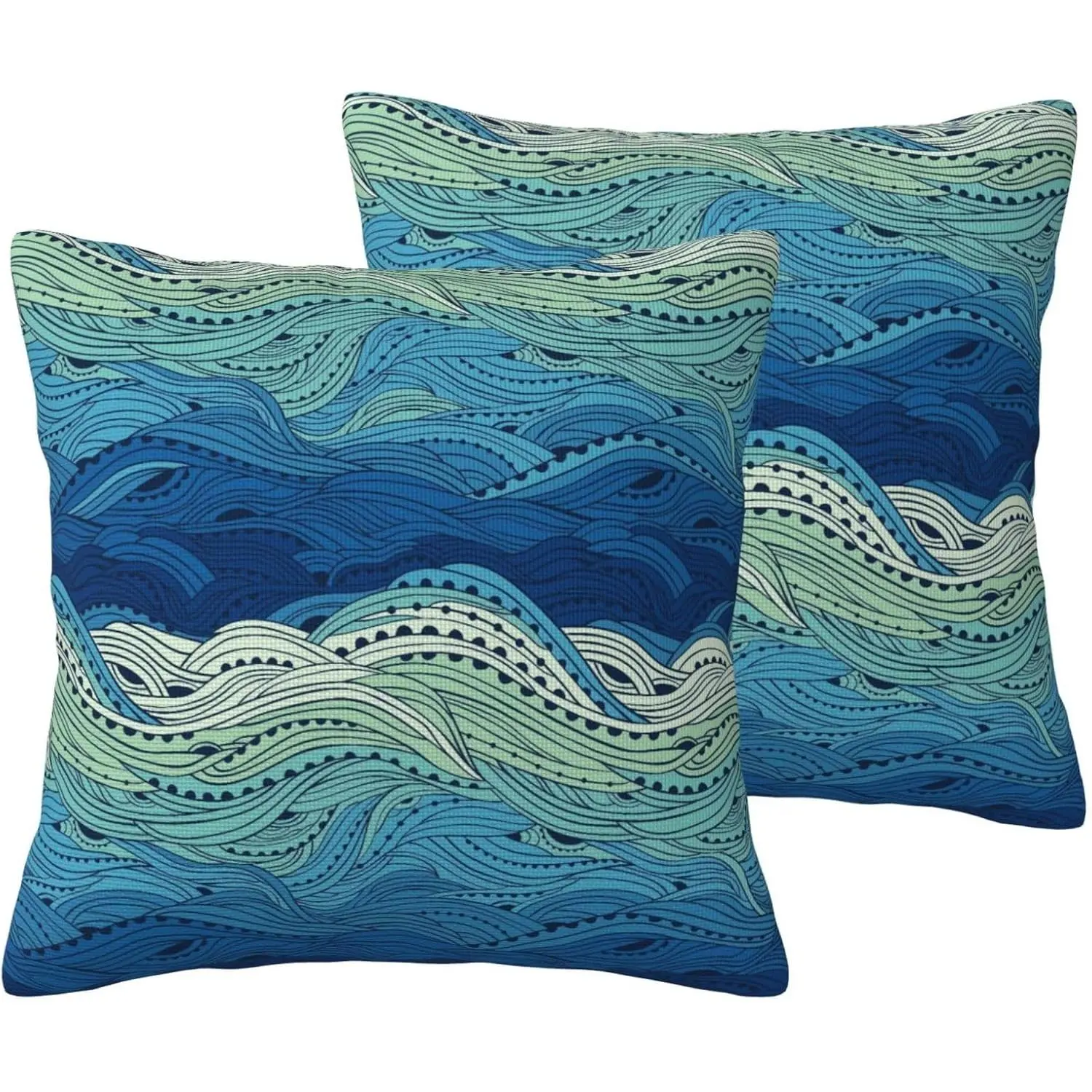 Blue Waves Pillow Covers 18x18 Set of 2 Striped Sea Pattern Decorative Throw Pillow Cover Ocean Bright Art Square Pillowcases Cushion Covers for Couch Bed Sofa Decor