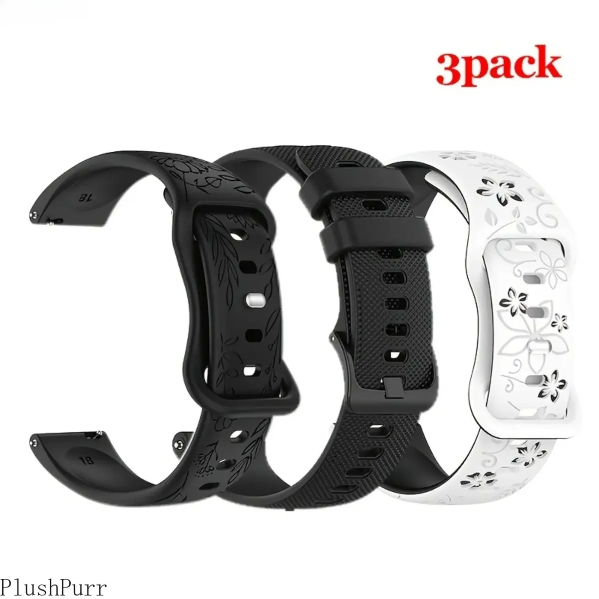 3-Pack Soft Silicone Watch Bands, Waterproof & Breathable Design, Available in 18mm/20mm/22mm, Universal Replacement Straps Compatible with Samsung Galaxy Watch 7/FE/6/5/4, Amazfit Active/Bip/Balance & Garmin Watches, Comfortable Sport Wristbands for Men