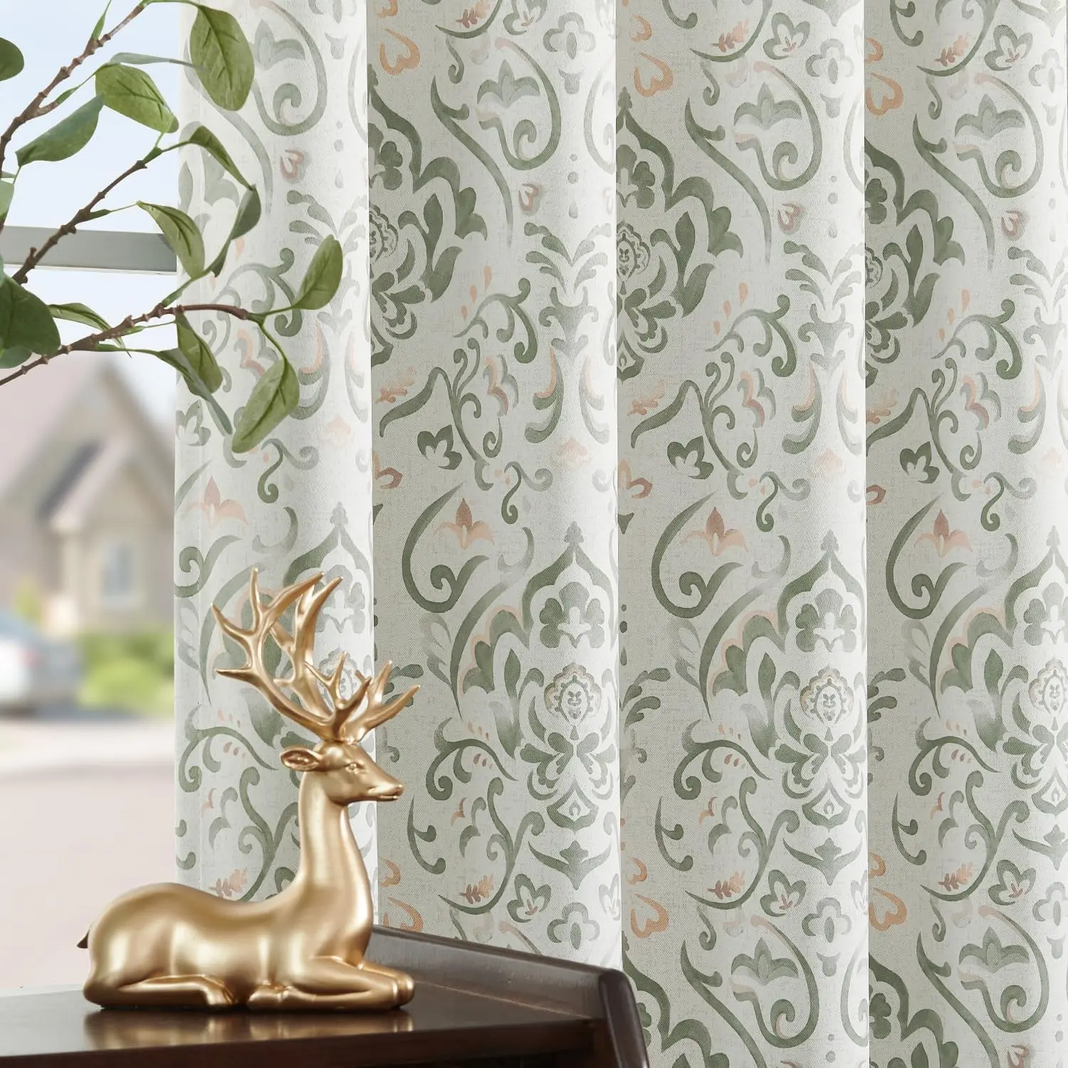 Sage Green Floral Pattern Blackout Curtains, 63-Inch Length Vintage Damask Medallion Room Darkening Drapes, Back Tab Thermal Insulated Window Treatments for Bedroom, 2 Panels Set, Two Panels