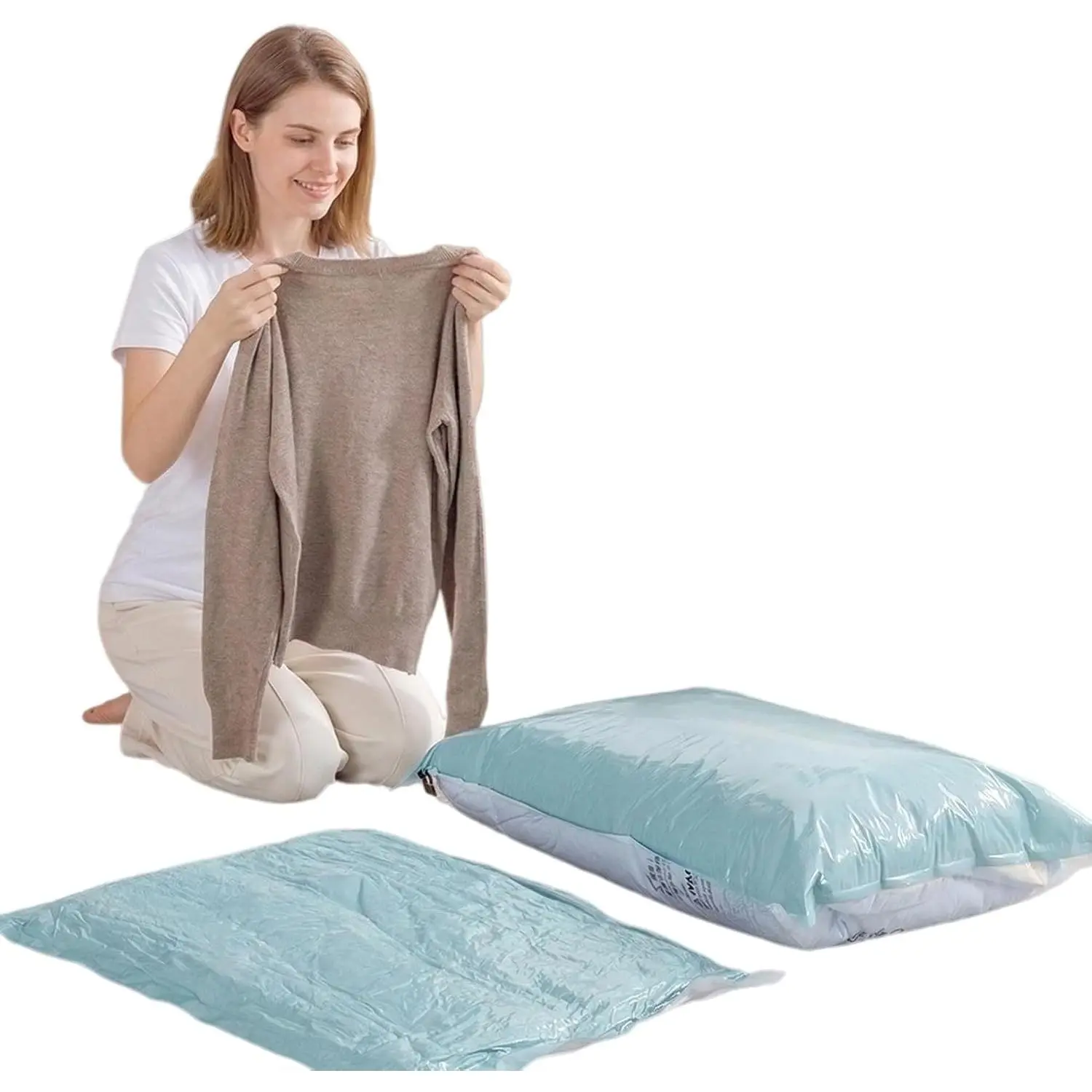 Vacuum Storage Bags for Clothing -  6 Pack Flat Space Saver Bags, 3 Small+3 Medium, for Clothes, Towels, Sweaters,  Compression (Vacuum or Hand Press), Airtight and