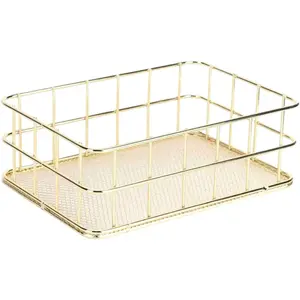 6.8"x4.8" Gold Metal Basket - Wire Mesh Storage Bin for Organizing | Shelf Basket for Home, Desk & Cosmetic Stationery （Pay Attention to Product Dimensions）