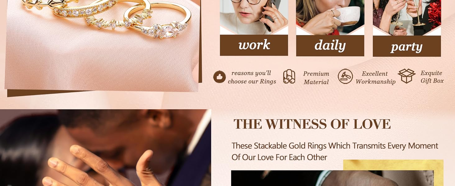 Florideco Stackable Gold Rings 2024 Fashion Accessories for Women Non Tarnish Thin 14K Gold Plated Thumb Rings Dainty Cubic Zirconia Promise Wedding Bands Engagement Stacking Rings Sizes 5-10