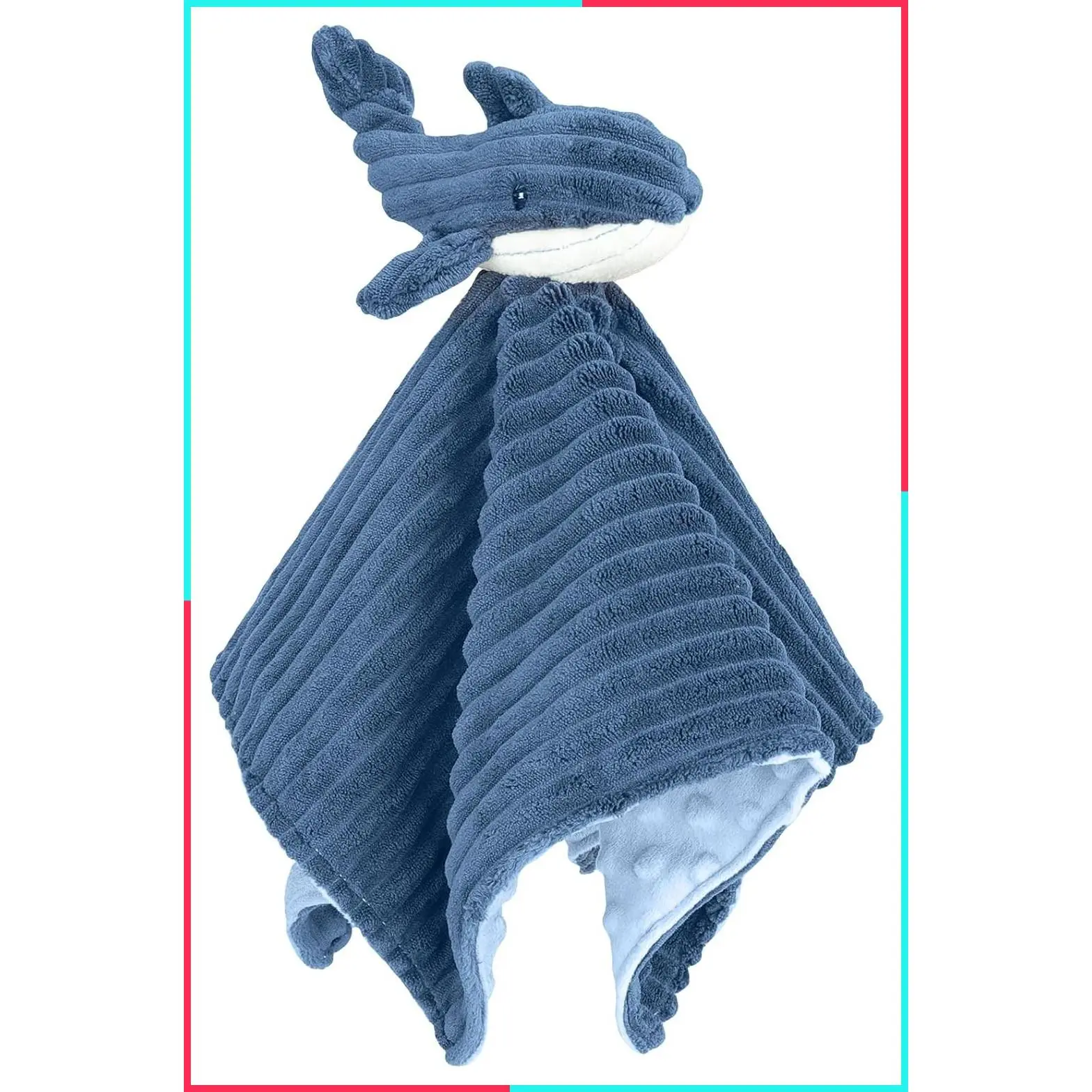 Soft Whale Baby Security Blanket, Unisex Plush Lovey & Stuffed Animal Snuggle Toy for Newborn Toddler, Blue 15 Inch