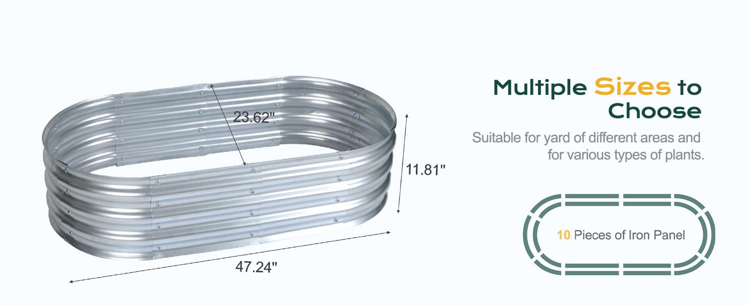 2PCS Galvanized Raised Bed Kit, 4 x 2 x 1 Ft, Oval Planter Boxes for Vegetables, Flowers, and Herbs, Use, Silver