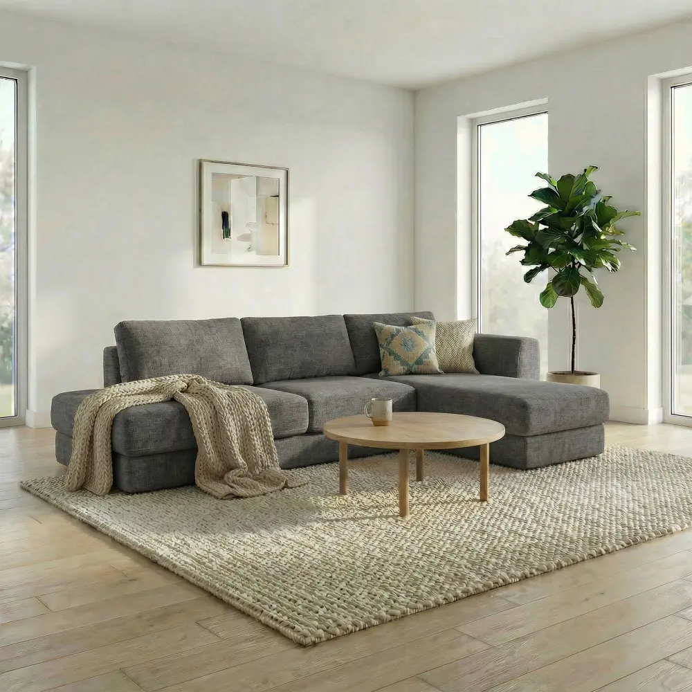 L-shaped Modular Sofa 113" Modular Sectional Sofa Corner Sofa Couch with  Double Layer Cushions for Living Room, Dark Grey