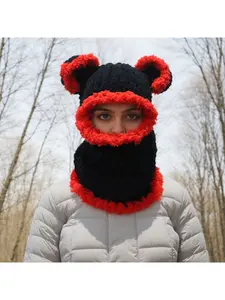 Bear Ear Knitted Hat Fleece Ski Balaclava Cute European and American Style Full Face Warm Windproof Neck Warmer Cap