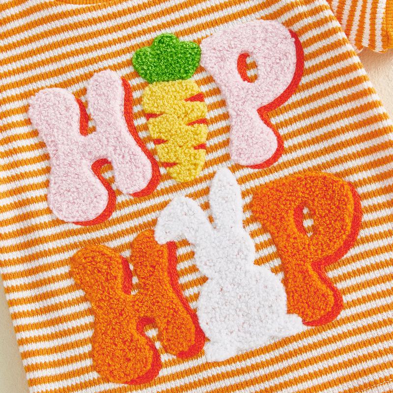 Toddler Baby Girl Boys Easter Outfits Set Short Sleeve Carrot Bunny Letter Embroidery T-Shirt and Shorts Infant Easter Clothing Set 0-3 Years