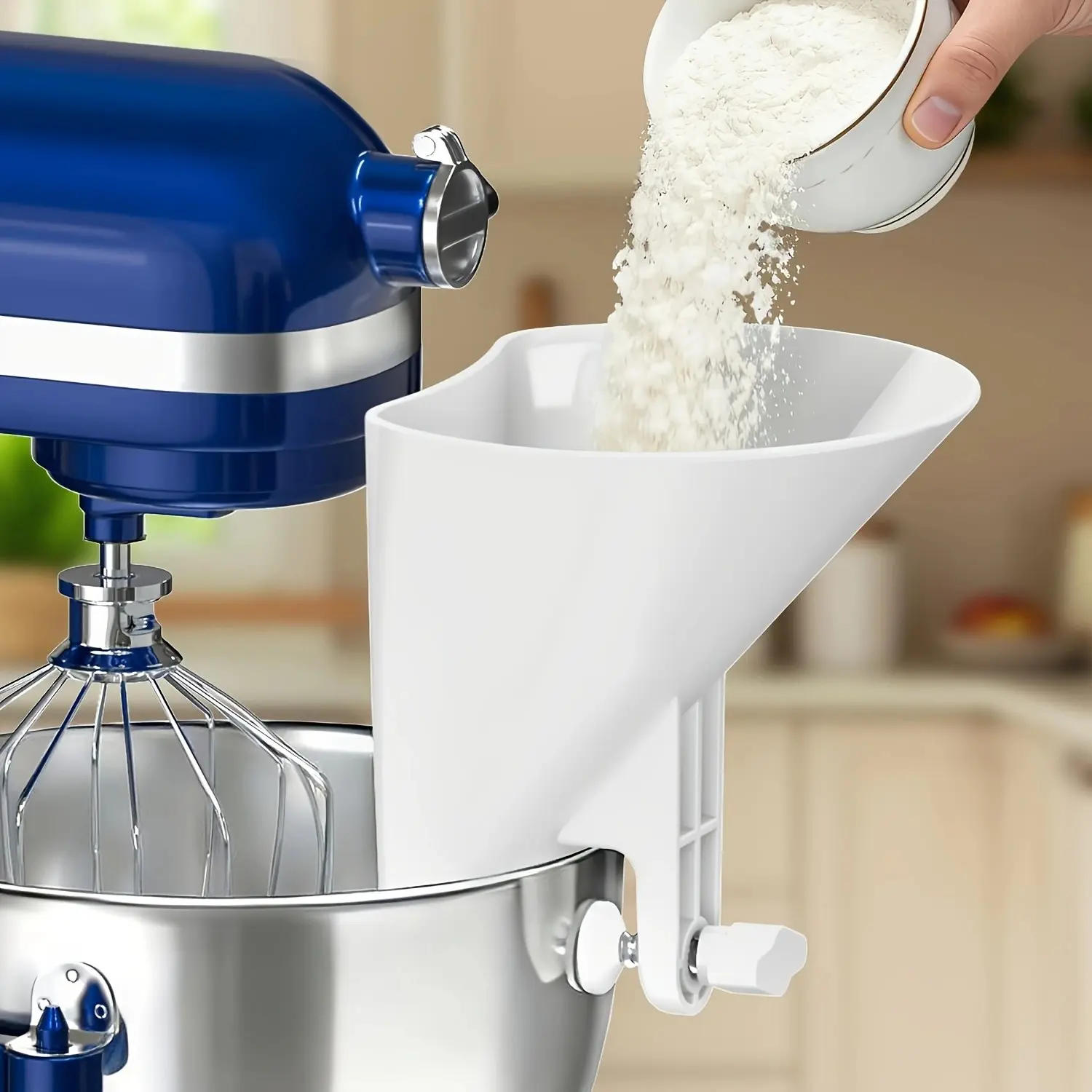 Kitchenaid Flour Funnel, Heavy-Duty Plastic Stand Mixer Accessory, Easy-Empty Overflow Design, Wide Mouth Pouring Slot, Dishwasher Safe