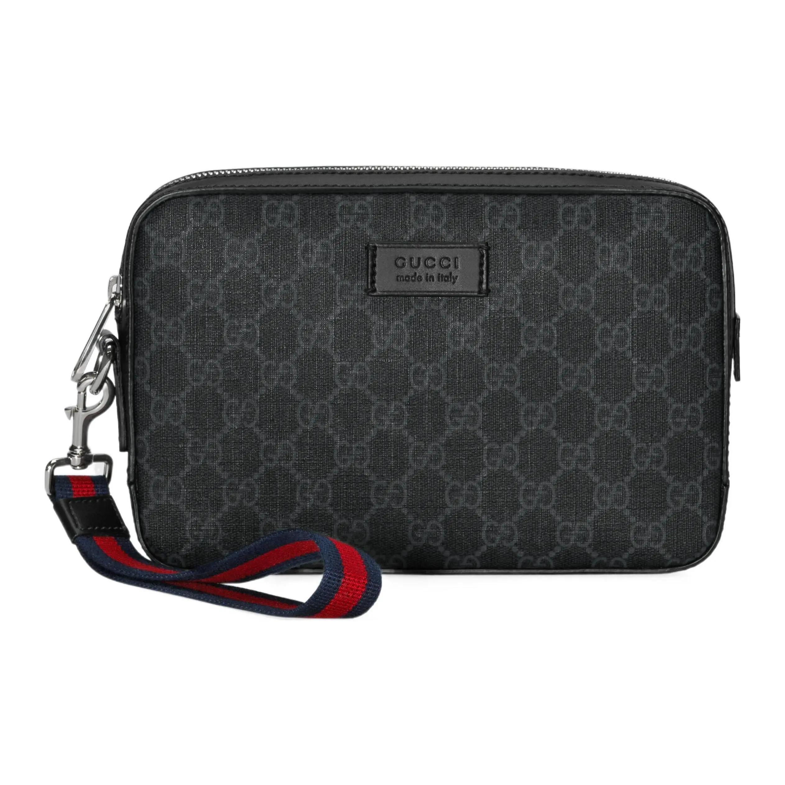 Gucci GG Monogram Canvas and Leather Toiletry Bag – Men’s Small Structured Travel Pouch in Gray and Black