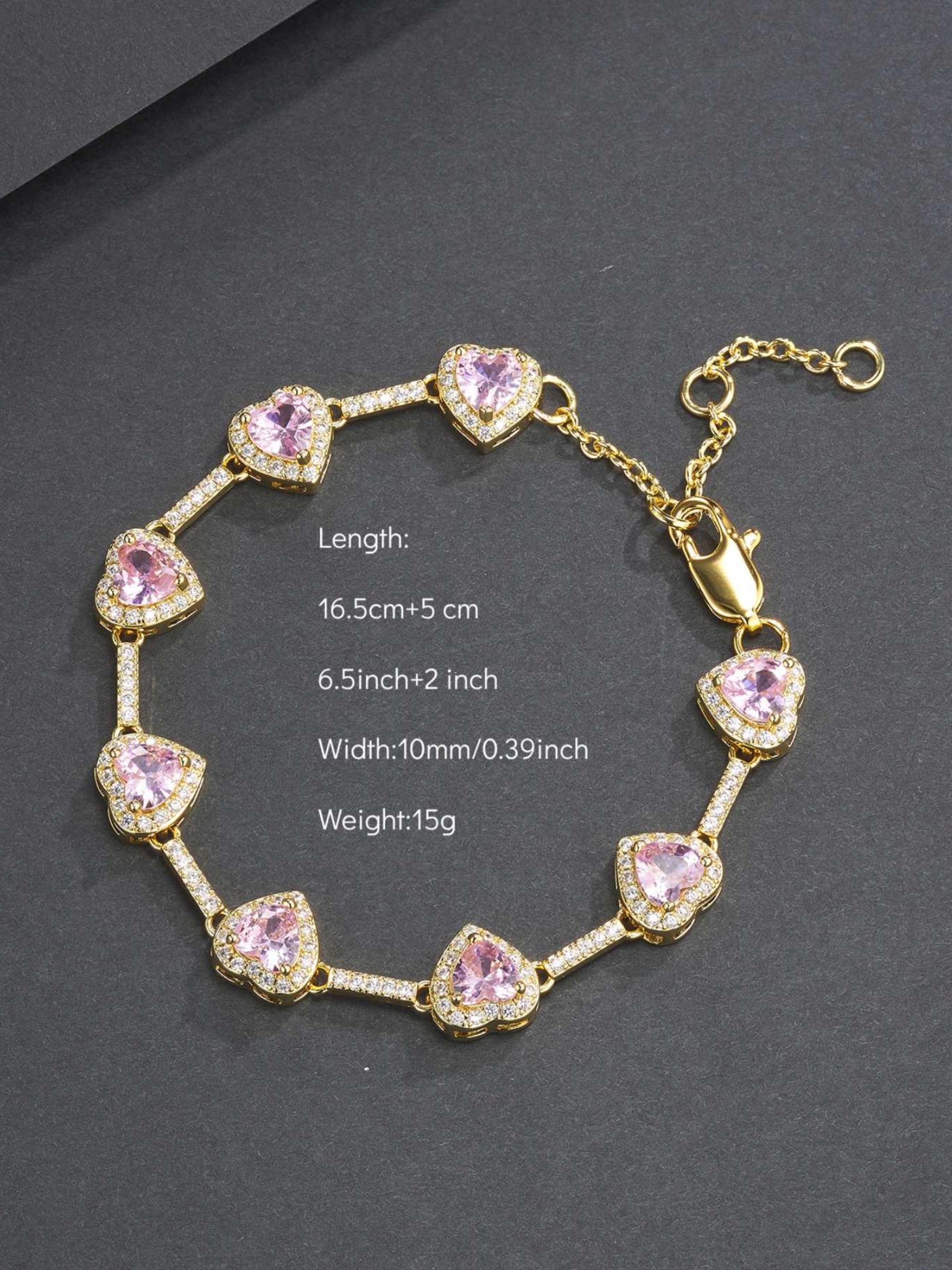 Pink Heart Shaped Zircon Decor Bracelet, Fashionable Jewelry for Women & Men, Trendy All-match & Exquisite Jewelry for Birthday Gift, Heart Design Bracelet, Fashion Bracelets