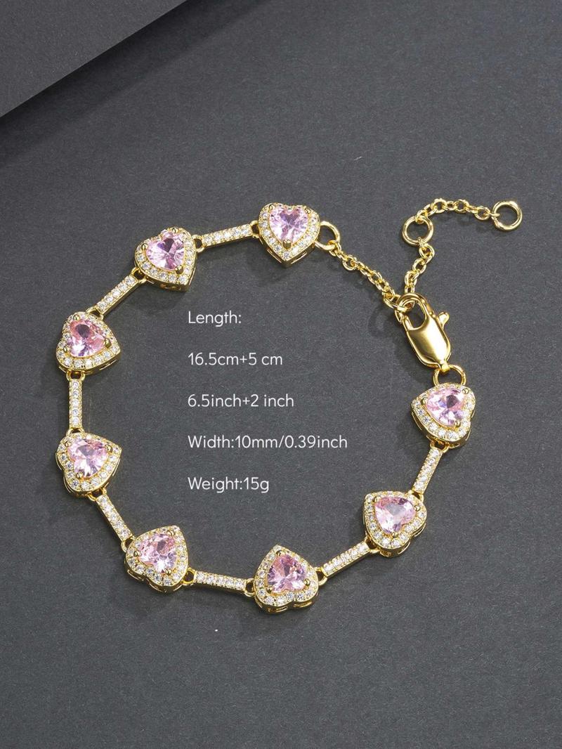 Pink Heart Shaped Zircon Decor Bracelet, Fashionable Jewelry for Women & Men, Trendy All-match & Exquisite Jewelry for Birthday Gift, Heart Design Bracelet, Fashion Bracelets