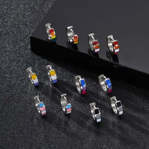 Stainless steel colorful hoop earrings, colorful flags, men's and women's colorful accessories