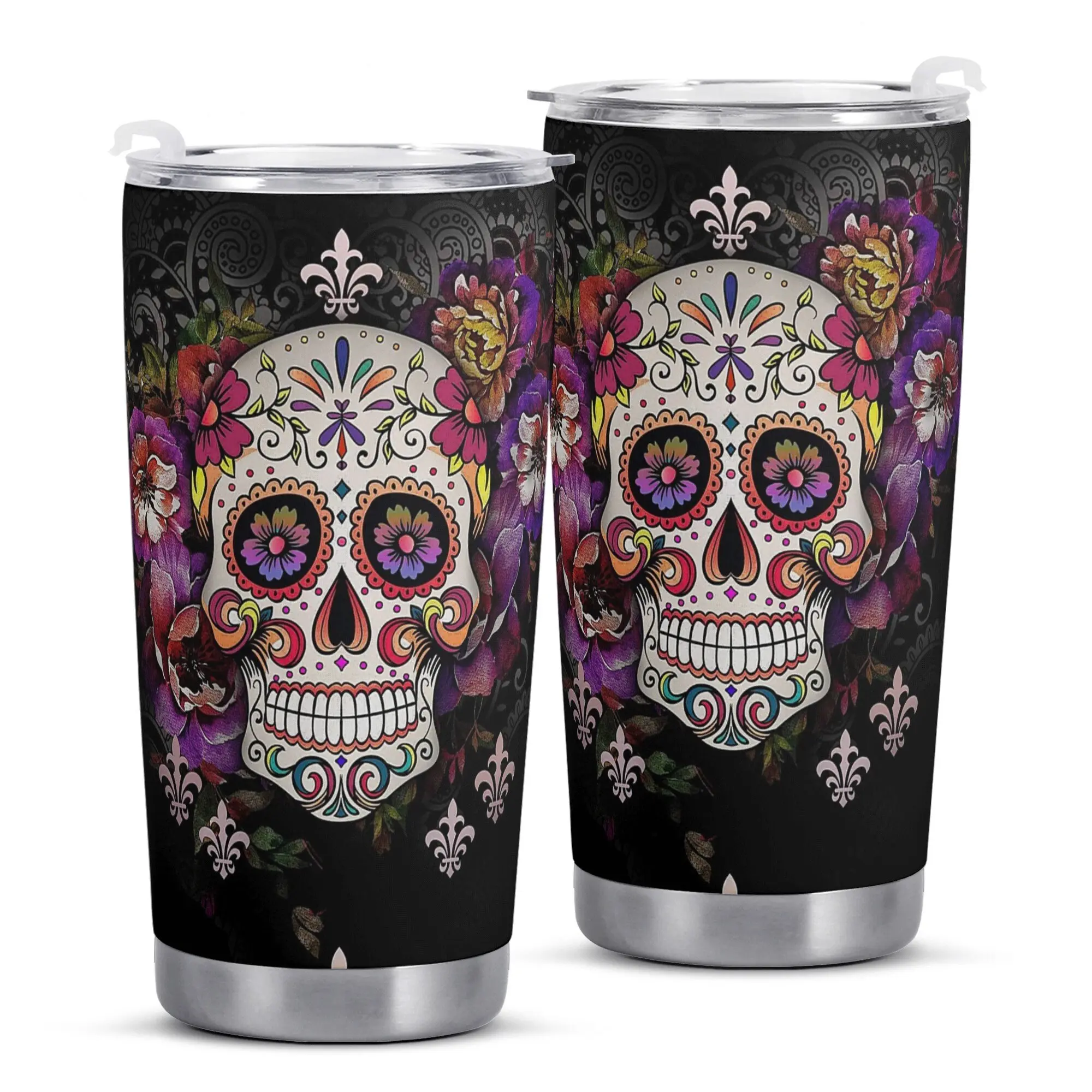 Day of The Dead Mug, Dia De Los Muertos Skull Travel Mug, Floral Sugar Skull Jumbo Mug, Mexico Mug, Calaveras Skull Travel Mug, Cinco De May Drinkware Flasks pattern gym office flexible straw