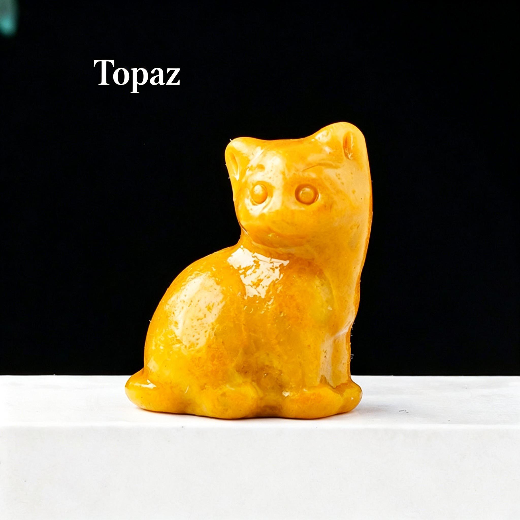 Natural crystal fortune cat carving piece, crystal raw stone semi-precious stone DIY animal crystal craft ornament