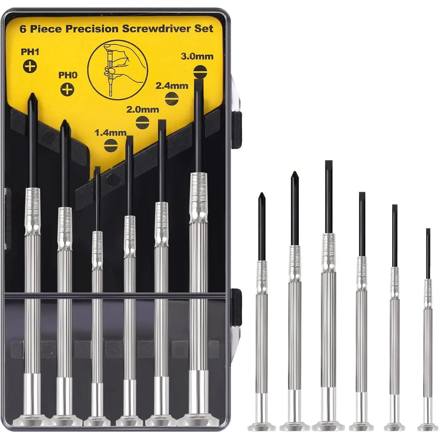 6 count Mini Precision  Set,  Small  Kit with 6 Different Size Flathead and Phillips Screwdrivers, Ideal For Watch, Jewelers, Eyeglass, Toys, ,  Repairs