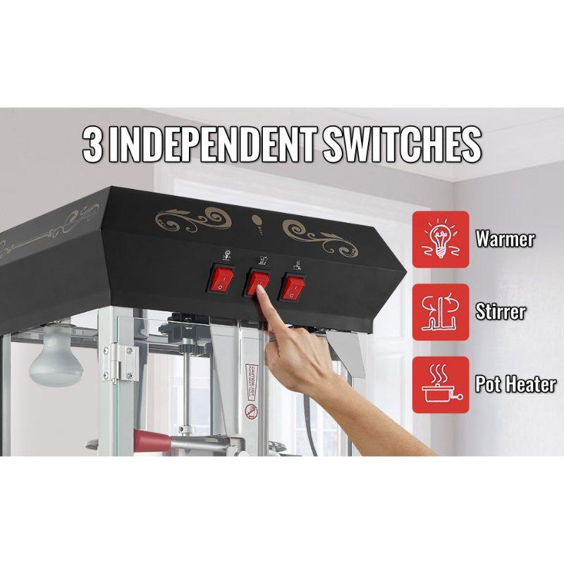 VEVOR Popcorn Maker with Cart, 850W Popcorn Popper Machine, 8 Oz Kettle Makes 48 Cups per Batch, Popcorn Maker Equipped with Tempered Glass, Includes 4 Scoops, Movie Theater Style, Black VEVOR Popcorn Maker with Cart, 850W Popcorn Popper Machine, 8 Oz Kettle Makes 48 Cups per Batch, Popcorn Maker Equipped with Tempered Glass, Includes 4 Scoops, Movie Theater Style, Black