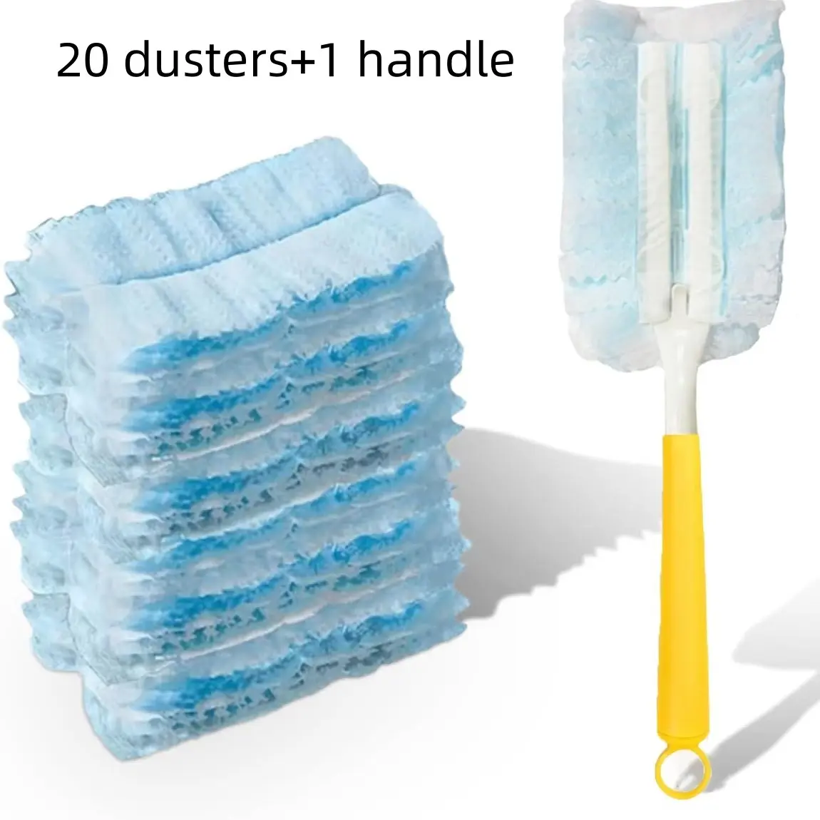 20-Pack Dust Brush Set with Handle, High-Density Microfiber Replacement Heads, Reusable Static-Adsorbent Cleaning Pads for Home Furniture