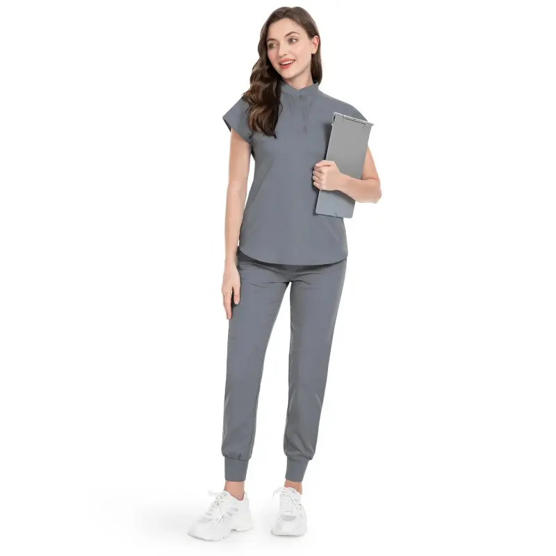 Women's 2-Piece Basic Stretch Scrubs Set - Jogger Trousers, Multi-Pocket Top, Minimalist All-Seasons Workwear Uniforms for Nurses, Summervibes Slack Pants, Women's Clothes