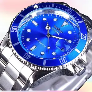 002 Watch Submariner Style Mens Business Fashion Fully Automatic Mechanical Watch Silver Band Blue Dial Luxury Timepiece
