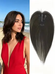 🔥 Instantly Transform Thinning Dark Brown Hair! Straight Hair Topper with Bangs | Premium Kanekalon Synthetic Clip-In for Natural Volume & Realistic Style | Perfect for Everyday Wear & Confidence!