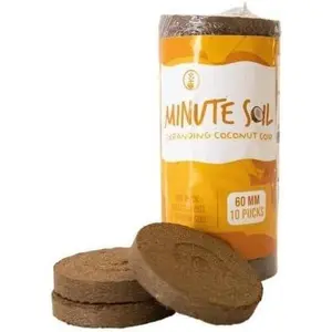 Minute Soil - Compressed Coco Coir Fiber Grow Medium - 60 MM Disks - 10 Pucks (1 Pack)