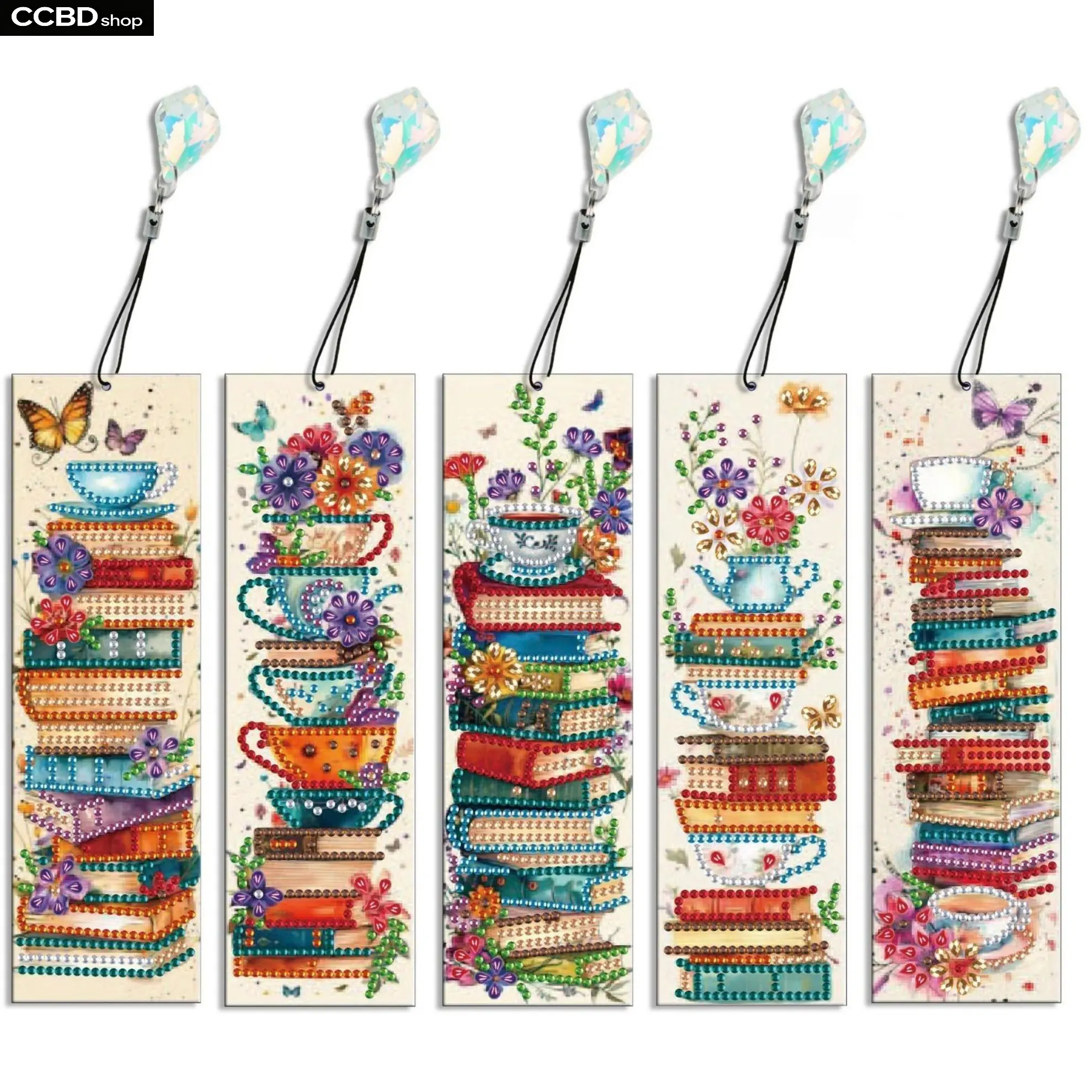 5PCS Unisex Diamond Painting Bookmark Kit - DIY Crafting Rhinestone Sparkle Bookmarks, Leather & Acryl Page Markers, Creative Costume Jewelry Set Gift for Book Lovers