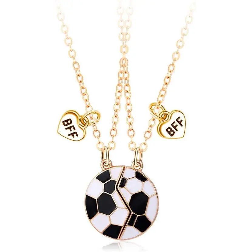 BFF Necklace for 2 Football Soccer Matching Necklace Oil Drop Soccer Pendant Necklace for Women Men Girls BFF