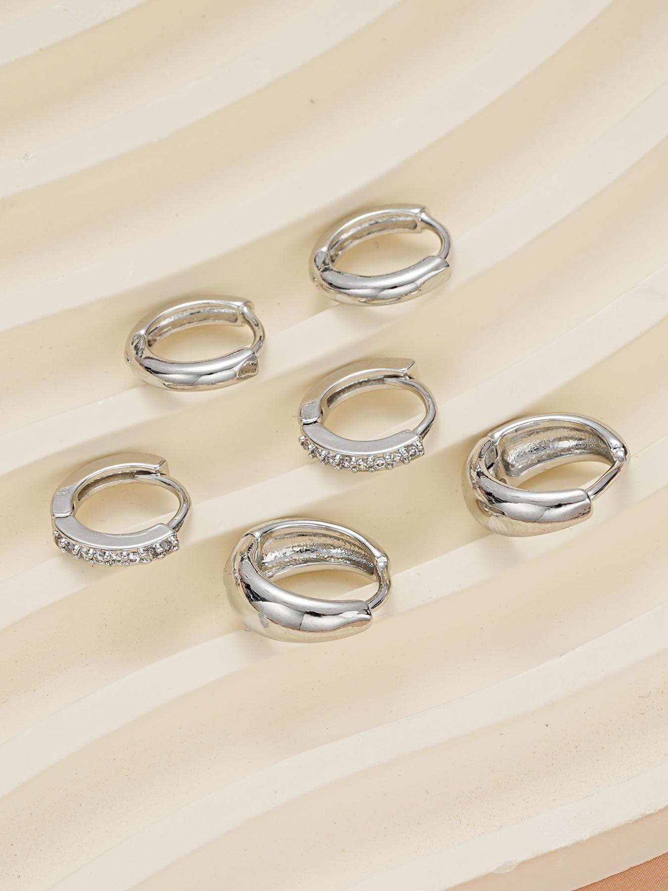 Women's Elegant Rhinestone Decorated Hoop Earrings, 3 Pairs Summer 2024 Trendy Geometric Design Hoop Earrings, Chic Gorgeous Jewelry As Gift for Girlfriend, Accessories for Women