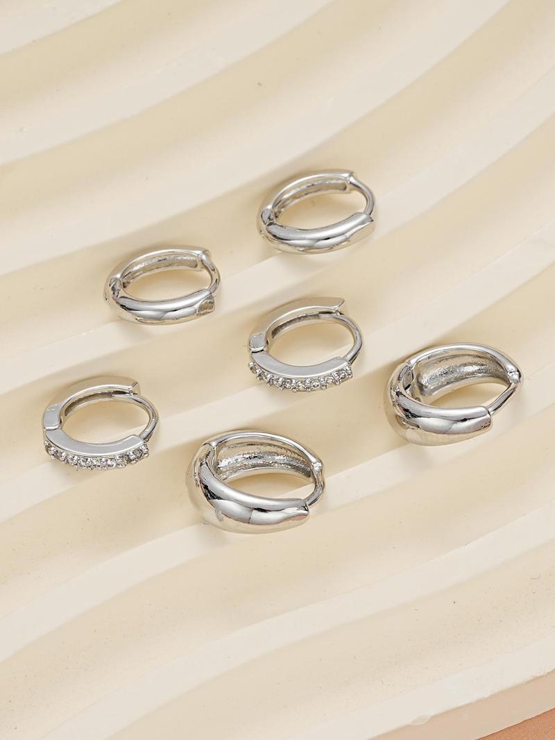 Women's Elegant Rhinestone Decorated Hoop Earrings, 3 Pairs Summer 2024 Trendy Geometric Design Hoop Earrings, Chic Gorgeous Jewelry As Gift for Girlfriend, Accessories for Women