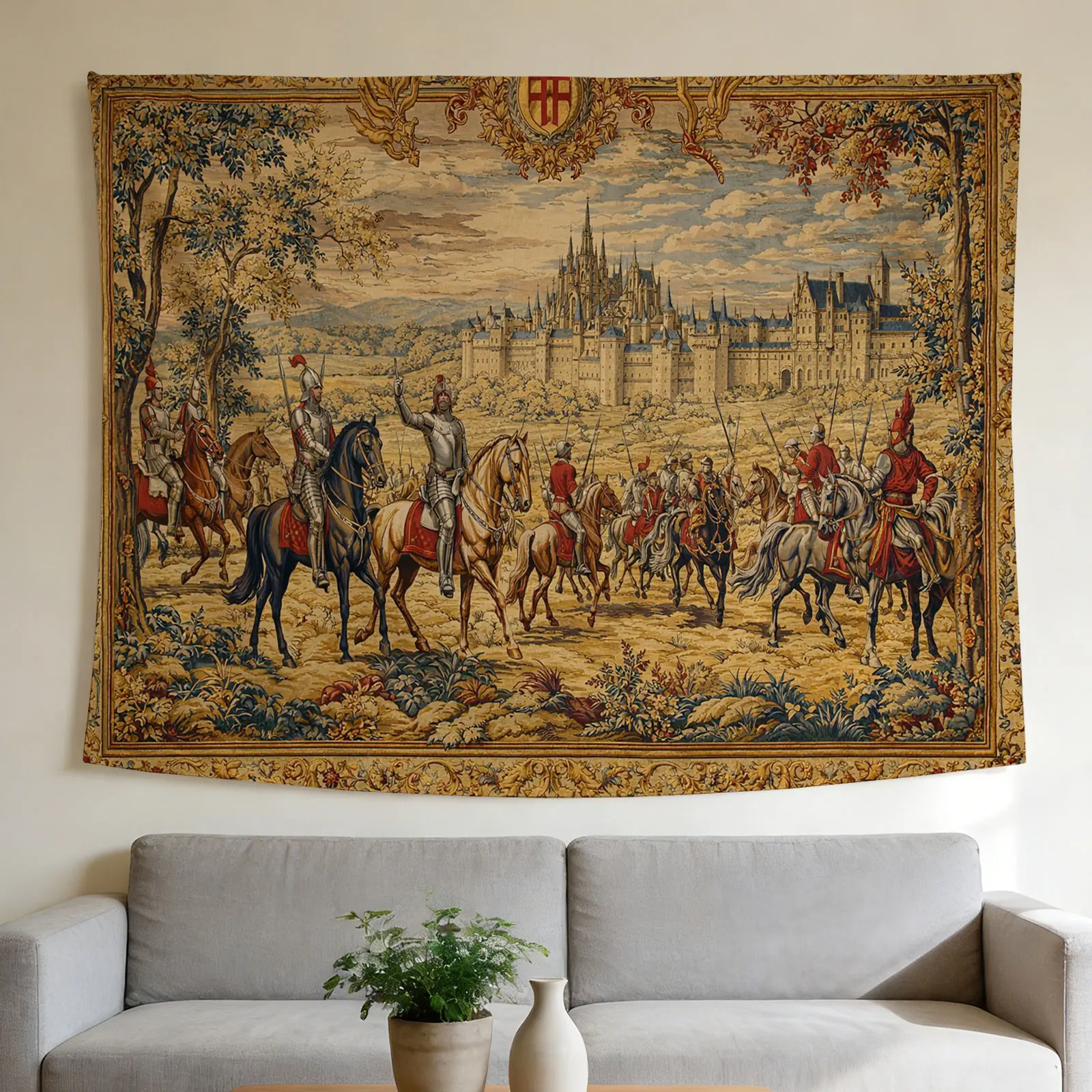 Medieval Historical Knights and Castle Polyester Tapestry - Lightweight, Fade-Resistant, Multi-Size Home Decor Wall Hanging, Festival Backdrop for Christmas, Valentine's Day