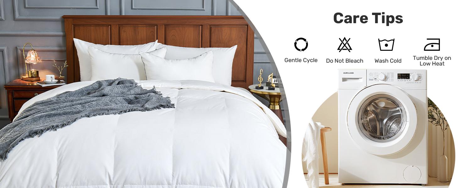 Goose Feather Comforter Queen Size, 100% Cotton Duvet Insert All Season, White Bed Comforter Quilted with 8 Corner Tabs Hotel Luxury Duvet Insert, 90 x 90 Inch, Machine Washable