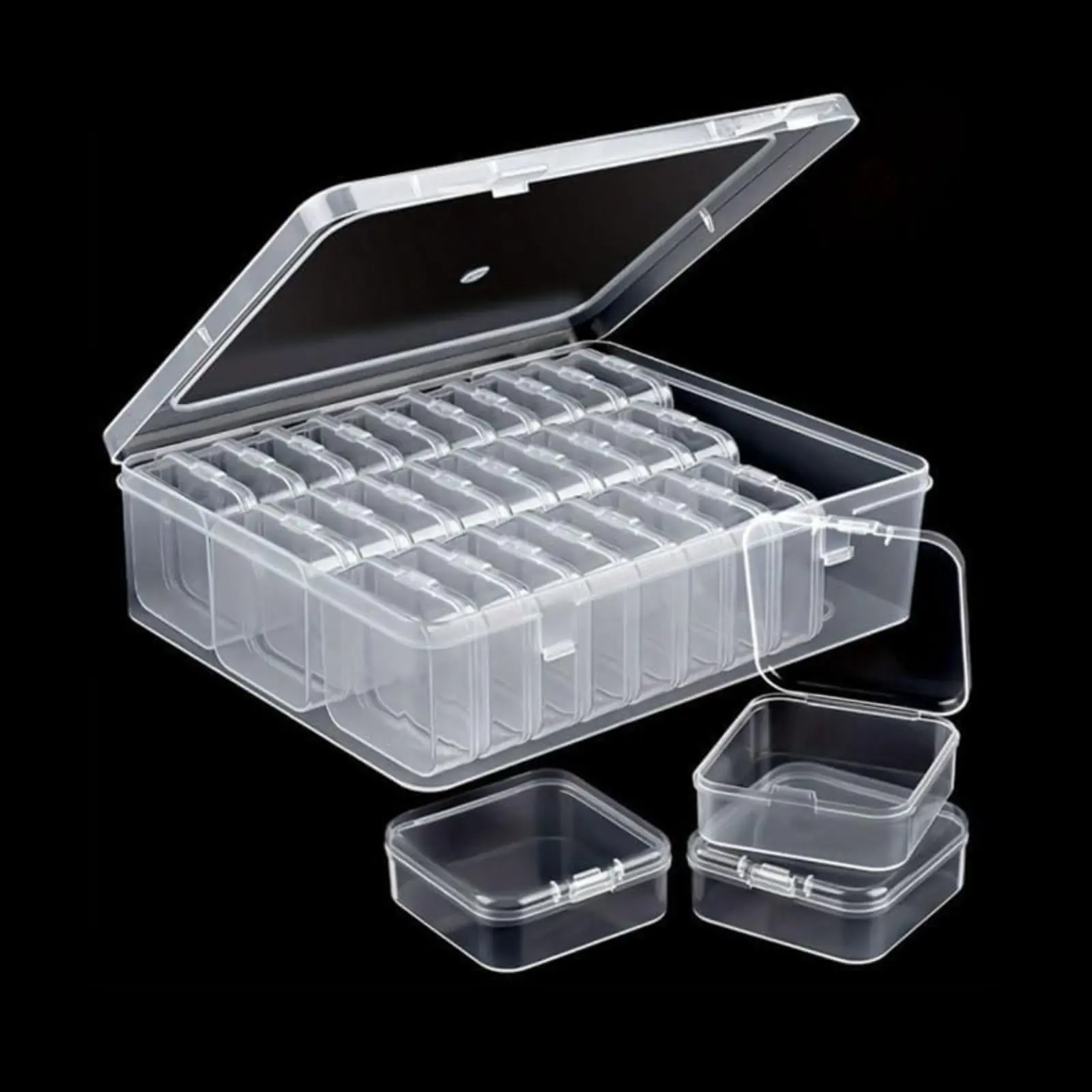 Bead Organizers Box ,30Pcs Plastic Mini Clear Storage Cases with 1pcs Hinged Lid Rectangle Case, forJewelry Beading diamond painting Crafts Screws Small Parts of Compartment Containers, Bead Storage Boxes